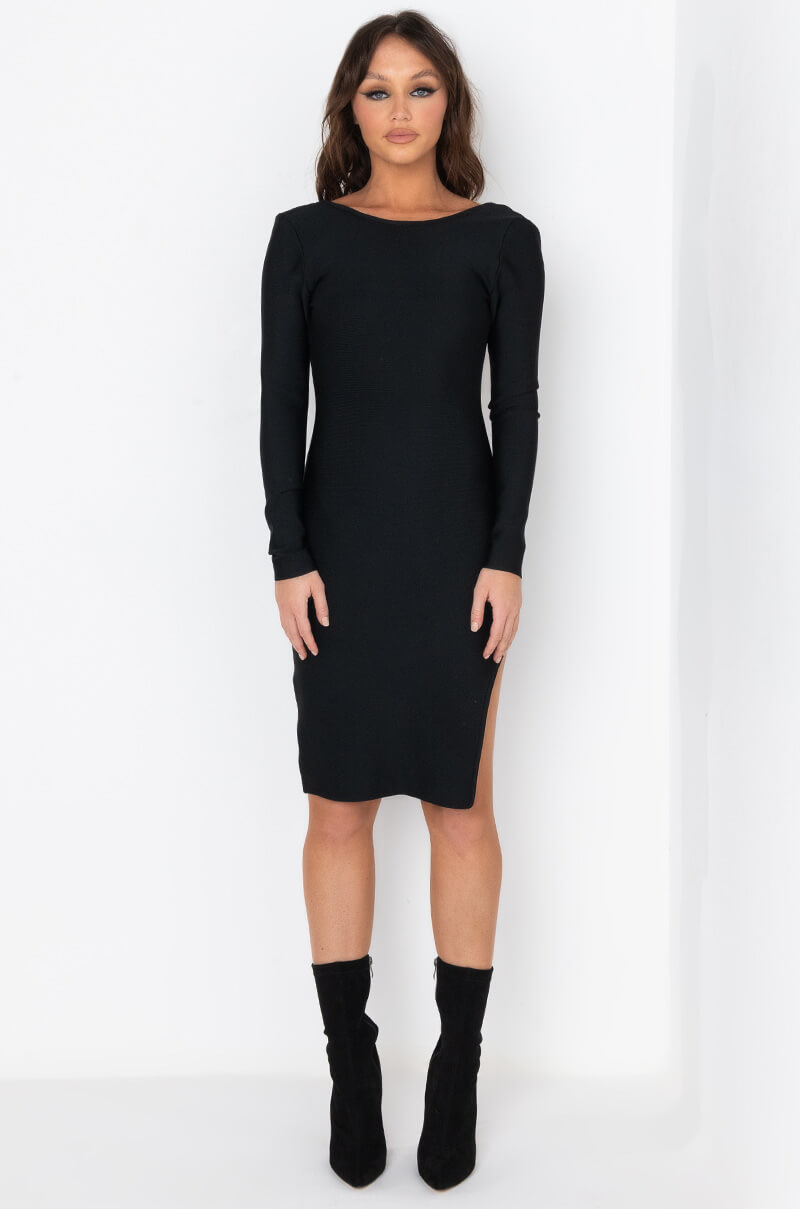 DROP IT LOW BACKLESS BANDAGE MIDI DRESS