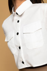 BABY BUTTON UP CROP BLOUSE WHITE