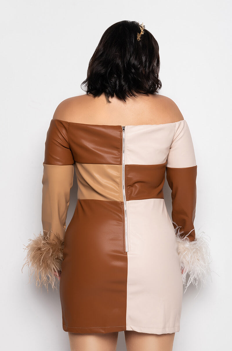 CHECK HER OUT REAL FEATHER PU MINI DRESS