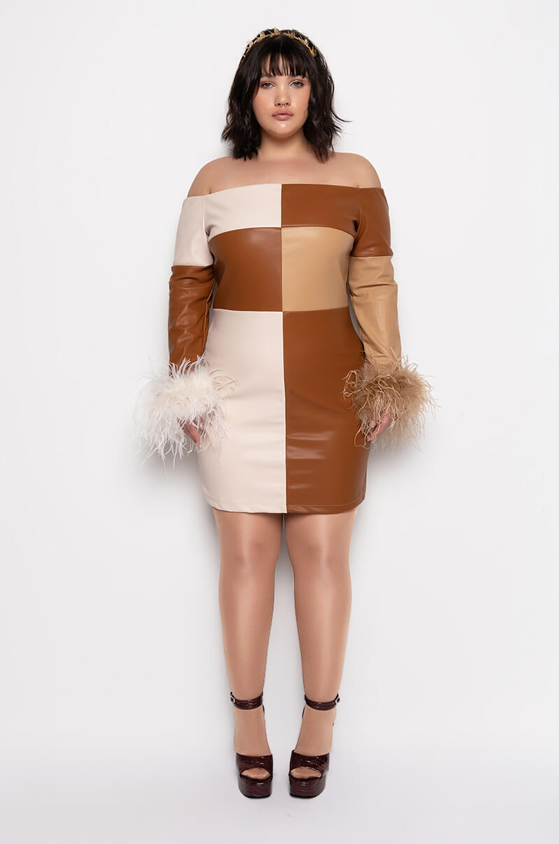 CHECK HER OUT REAL FEATHER PU MINI DRESS