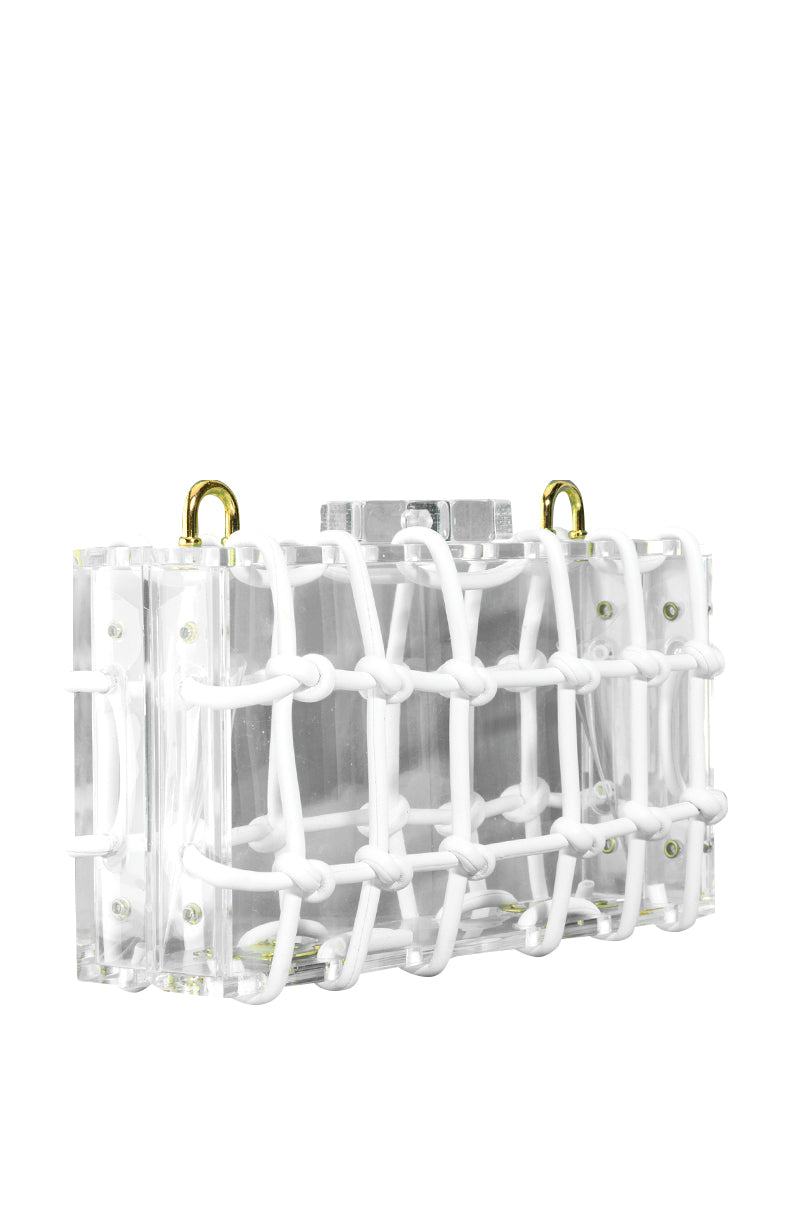 CLEAR CASE PURSE WITH RHINESTONE ROPE