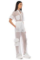 CARGO POCKET MESH SHEER JOGGER IN WHITE